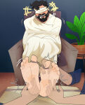 1boy 2026 barefoot beard black_hair blindfold bondage chair drooling feet gagged human male male_feet male_foot_fetish male_tickling out_of_frame plant pmarshyy solo_male tickling tickling_feet toes_tied wrapped