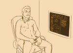 1boy artist_request collar experiment experimentation human limited_palette male nude nude_male sitting solo_human solo_male urethral_insertion