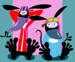  2boys 4_toes anthro barefoot blue_background blue_jumpsuit boots clothed clothing feet feet_fetish foot_fetish goggles goggles_on_head jollyville jumpsuit les_ratz looking_at_another looking_away male male_only murid murine pink_background rapido_(ratz) rat razmo_(ratz) red_vest rodent sitting sunglasses sunglasses_on_head tail vest xilam 