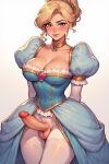  1futa big_breasts blonde_hair blue_dress blue_eyes futanari looking_at_viewer princess smiling_at_viewer solo_futa 