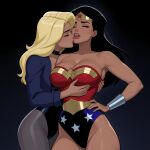  2_girls amazon arm_at_side armpits bangs bare_arms bare_legs bare_shoulders big_breasts birds_of_prey black_background black_canary black_canary_(dcau) black_choker black_hair black_leotard blonde_female blonde_hair blue_jacket blue_leotard bracer breasts choker cleavage closed_eyes collarbone couple dc_comics dcau diana_prince dinah_lance duo female/female female_moaning female_only friends gold_jewelry gradient gradient_background green_arrow_(series) grey_legwear grey_pantyhose hand_on_hip heroine highleg highleg_leotard hugging jacket jewelry justice_league justice_league_unlimited kissing kissing_chin legs legwear leotard lips lipstick long_hair long_sleeves love makeup moaning moaning_in_pleasure mound_of_venus multicolored_clothes multicolored_leotard multiple_females multiple_girls mutual_yuri neck open_clothes open_jacket open_mouth pantyhose parted_bangs pink_lipstick red_leotard romantic romantic_couple round_teeth sghero1234 sghero1234_(artist) silver_bracer silver_jewelry standing star star_(symbol) star_print straight_hair strapless strapless_leotard superhero_costume superheroine teeth themysciran thick_thighs thighs tiara two-tone_leotard upper_teeth upper_teeth_only wonder_woman wonder_woman_(series) yuri 