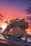1boy1girl 1girl ai_generated beach brown_hair curvy curvy_female curvy_figure long_hair marvel marvel_comics mating_press nude rogue sex sling_bikini swimsuit two_tone_hair white_hair x-men