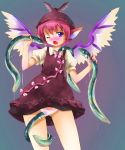 animal_ears beastiality blush eel eels fang flat_chest hat michii_yuuki mystia_lorelei panties pink_hair purple_eyes pussy_juice short_hair solo touhou underwear white_panties wings wink