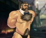1boy 2026 arms_behind_back beard beefcake black_underwear bowtie deadlock eyepatch facial_hair hairy hairy_chest hairy_male happy_trail human male malliseed nipples no_visible_genitalia pecs raven_(deadlock) shirtless shirtless_male short_hair skimpy solo_human solo_male underwear