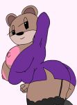  1girl 2d 2d_(artwork) areola areolae armpit ass big_areola big_ass big_breasts big_nipples breasts brown_body brown_fur cassettedream dream-cassette dress female female_only furry furry_female furry_only garter_straps hoshime nipples olive_otter otter shipwrecked_64 simple_background solo stockings thick_thighs thighhighs 