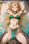  ai_generated araclothed blonde_hair clothed_sex elf elf_ears green_clothing green_eyes missionary missionary_position princess_zelda tagme vaginal water zelda_(breath_of_the_wild) 
