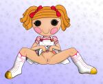 1girl 2010 2010s 2d 2d_(artwork) 2d_art 2d_artwork 2d_background art bitty_buttons blush blush_stickers boots bottomless bow bowtie button_eyes clothing clothing_lift digital_art digital_artwork_(media) digital_media digital_media_(artwork) doll dress female female_only front_view genitals hair_ornament honeysmother lalaloopsy mga_entertainment nick_jr. no_dialogue no_text nsfw orange_hair overalls pussy r34 ragdoll reclining red_bow rule34 rule_34 sitting smile solo spot_splatter_splash tagme twintails