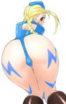  1girl all_fours ass bent_over blonde_hair blue_eyes braid cammy_white capcom from_behind garrison_cap hat jinroku leotard long_hair solo street_fighter street_fighter_zero street_fighter_zero_3 street_fighter_zero_iii 