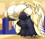 angel angel_wings anthro bird_girl blonde_hair feathers glowing_eyes hazbin_hotel shadow-the-wolf speaker_of_god_(hazbin_hotel) voluptuous voluptuous_body voluptuous_female yellow_skin