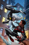  1boy 1girl age_difference angry animal apartment ass big_ass big_breasts bird black_bodysuit black_cat_(marvel) black_eyes black_hair black_mask blue_eyes bodysuit breasts building city city_background domino_mask felicia_hardy female_only fighting floating_hair from_below fur-trimmed_bodysuit fur_trim high_heel_bodysuit high_heels holding holding_whip legs long_hair looking_at_another marvel marvel_comics mask miles_morales multicolored_bodysuit multicolored_clothes no_mask outstretched_arm parted_lips patrick_brown patrickbrown pigeon reaching_out red_bodysuit scratches scratching short_hair skin_tight spider-man spider-man_(miles_morales) spider-man_(series) spider_web spiderweb spread_legs straight_hair surprised teen teenage_boy thighs torn_bodysuit torn_clothes two-tone_bodysuit web whip white_hair 
