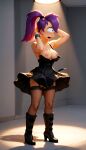  boots breasts breasts_out dress erect_nipples futurama no_bra stockings thighs turanga_leela 