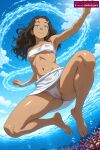  1girl ai_assisted ai_generated armpits avatar:_the_last_airbender barefoot black_hair blue_eyes blue_sky breasts brown_hair cameltoe covered_nipples dark-skinned_female dark_skin day feet female female_only katara long_hair looking_at_viewer medium_breasts navel nickelodeon nicktoons nipples ocean outside see-through sky smile solo stelmazura strapless toes underwater water wet 
