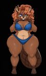1girl beaver big_ass big_breasts big_tail bikini brown_skin cute long_ears long_hair long_tail milf orange_hair posing seductive sexy skay_smidyth_samuel_(artist) smile thick thick_ass thick_legs
