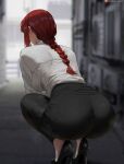 1girl big_breasts bubble_butt chainsaw_man cleavage horny inviting_to_sex makima makima_(chainsaw_man) orange_eyes oroborus pose red_hair sitting teasing thick_thighs 