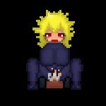 1boy 1girl black_bodysuit blonde_hair bodysuit creampie cum cum_in_pussy drain_mansion energy_drain femdom gif loop panting pixel_art reverse_cowgirl_position reverse_rape succubus torn_clothes