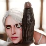 3d 3d_(artwork) 3d_art 3d_artwork 3d_model art ciri dark-skinned_male derpderp detailed_background digital_art digital_artwork_(media) digital_media digital_media_(artwork) large_penis looking_at_partner looking_at_viewer penis_on_face penis_worship tagme the_witcher_3:_wild_hunt white_hair