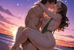 1boy1girl 1girl ai_generated beach brown_hair curvy curvy_female curvy_figure kissing kissing_while_penetrated long_hair marvel marvel_comics nude rogue sex sling_bikini standing_sex swimsuit two_tone_hair white_hair x-men
