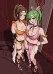  2_girls absurd_res alluring anklet cleavage dancer emmettart female_focus fire_emblem fire_emblem:_genealogy_of_the_holy_war green_eyes green_hair harem_outfit high_res intelligent_systems jewelry laylea_(fire_emblem) lene_(fire_emblem) looking_at_viewer medium_breasts multiple_girls navel nintendo pelvic_curtain stomach 