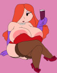 1girl alternate_version_available areola areolae big_areola big_breasts big_nipples bottomless breasts busty cassettedream cleavage clothing dream-cassette dress drink elbow_gloves expressionless eyeshadow female female_only garter_straps gloves heels high_heels holding_object hoshime huge_areolae huge_breasts huge_nipples jessica_rabbit large_breasts legs_crossed light-skinned_female lipstick long_hair looking_at_viewer makeup mob_face necklace nipple_slip nipples pearl_necklace red_hair shoes simple_background sitting solo thick_thighs who_framed_roger_rabbit 