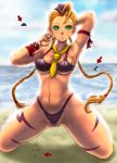 1girl armpits bare_shoulders beret bikini boken_fantasy braid cammy_white capcom garrison_cap green_eyes hat solo street_fighter swimsuit twin_braids