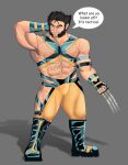 1boy 2025 alternate_version_at_source alternate_version_available black_hair body_hair hairy hairy_male hand_behind_head male marvel marvel_comics messy_hair mutant_(marvel) pip_kinn sideburns skimpy solo_male speech_bubble wolverine_(x-men) x-men yaoi