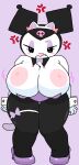  1girl anthro areola areolae armwear big_areola big_breasts big_nipples black_headwear blush blush_lines bowtie breasts breasts_out bunnysuit cat_ears cat_tail clenched_teeth clothes clothing dream-cassette fanart female female_only headband headgear headwear hi_res high_heels huge_areolae huge_breasts huge_nipples jester jiggle jiggling_breasts kuromi legwear nipples onegai_my_melody pantyhose pink_nose purple_background purple_bowtie purple_clothing sanrio skull solo solo_female standing standing_position tail teeth thick_thighs thigh_strap thighhighs white_fur 