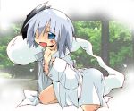  1girl bad_id beef_(gonzou) blush female flat_chest ghost gonzou_(artist) hitodama konpaku_youmu konpaku_youmu_(ghost) myon open_mouth ribbon ribbons short_hair silver_hair solo touhou youmu_konpaku 