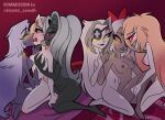  1girl 6girls blush breast_grab breasts charlie_morningstar_(hazbin_hotel) cherri_bomb emily_(hazbin_hotel) female_only french_kiss group group_sex hair happy happy_female hazbin_hotel hellaverse helsa_von_eldritch kissing kiyomi_sama_15 lesbian_kiss lesbian_sixsome lute_(hazbin_hotel) nipples nude nude_female open_mouth open_smile pleasure_face saliva sex sixsome smile teeth thick_thighs tongue tongue_out vaggi_(hazbin_hotel) vaggie_(hazbin_hotel) yuri yuri yuri 