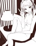  :p atlus barefoot earrings hands jewelry kujikawa_rise long_hair megami_tensei monochrome nude persona persona_4 sitting tongue tongue_out twintails v yada_ei 