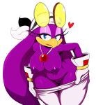 <3 1girl 1girl anthro avian bandanna big_breasts bird blue_eyes breasts clothing eyewear furry gloves goggles half-closed_eyes high_res leaning leaning_forward pants_pull pendant sega simple_background sonic_riders sssonic2 wave_the_swallow white_background wide_hips