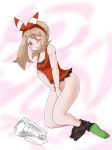 blush bottomless covering covering_pussy covering_vagina embarrassed haruka_(pokemon) haruka_(pokemon)_(remake) may one_eye_closed pokemon pokemon_(game) pokemon_oras porkyman shorts_removed