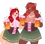  1girl alcohol anthro beer beverage blush breasts canine clothed clothing duo furry jush looking_at_viewer mammal nipples oktoberfest smile standing 