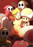 2017 adultery anal anal_penetration bed bedroom being_watched blonde_hair blue_eyes blush breasts clothing comic crown cum dialogue erection freckles gloves goomba group group_sex hair high_res human interspecies legwear long_hair looking_pleasured male male/female mammal mario_bros markings mask nintendo nipples not_furry nude orgasm peach_princess penetration penis pillow princess_peach pussy sex shy_guy sinner!_(sillygirl) sinner_(artist) testicles toad_(mario) toad_(mario_species) video_games voyeur