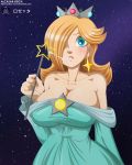 alcasar-reich alcasar-reich_(artist) big_breasts breasts cleavage princess_rosalina saliva saliva_trail super_mario_bros. tease wand weapon