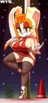 1girl anthro big_breasts breasts brown_eyes brown_hair clothing footwear furry gloves hair half-closed_eyes high_heels high_res lagomorph legwear mammal marthedog on_one_leg pubic_hair pussy rabbit sega shoes standing stockings vanilla_the_rabbit