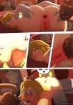 1girl 2017 anal anal_penetration anus bed bedroom blonde_hair blue_eyes blush clothing comic crown dialogue freckles gloves goomba group group_sex hair high_res human interspecies legwear long_hair looking_back looking_pleasured male male/female mammal mario_bros markings mask nintendo not_furry nude peach_princess penetration penis pillow princess_peach pussy sex shy_guy sinner!_(sillygirl) sinner_(artist) video_games