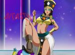  big_breasts black_hair breasts brown_skin dicasty dicasty1 dragon_ball_super egyptian egyptian_clothes egyptian_headdress goddess gold_beads green_eyes headdress heles_(dbs) red_lipstick tanned_skin turquoise_eye_shadow turquoise_sash zen-oh 