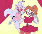 1girl animatronic anthro bowtie breasts circus_baby clothed clothes clothing comic female_only five_nights_at_freddy's fox funtime_foxy_(fnaf) jailbait_knight lipstick ponytails singing sister_location skirt