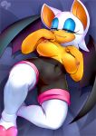  1girl 2017 anthro bat big_breasts black_nose blue_eyes boots breasts cameltoe clothing english_text exposed_breasts eyeshadow female female_only footwear fur furry krokobyaka lipstick makeup mammal naughty_face nipples partially_clothed plump_labia pussy rouge_the_bat seductive sega sheer_clothing sonic_*(series) sonic_the_hedgehog_(series) text translucent transparent_clothing video_games white_fur wings 