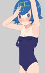 armpit blue_swimsuit blush cum embarrassed lana looking_at_viewer one-piece_swimsuit pokemon pokemon_sm porkyman small_breasts suiren_(pokemon) swimsuit swimsuit_aside