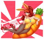 big_breasts breasts bunny_ears bunny_girl bunnysuit cameltoe carrot female food jassycoco nintendo princess_daisy solo super_mario_bros. vegetable