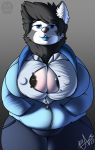 1girl anthro big_breasts black_hair blue_eyes breasts canine clothing dog frimbobbar furry hair husky mammal slightly_chubby