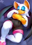  1girl 2017 anthro bat big_breasts black_nose blue_eyes boots breasts cameltoe clothing english_text exposed_breasts eyeshadow female female_only footwear fur furry gloves krokobyaka lipstick makeup mammal naughty_face nipples partially_clothed plump_labia pussy rouge_the_bat seductive sega sheer_clothing sonic_*(series) sonic_the_hedgehog_(series) text translucent transparent_clothing video_games white_fur wings 