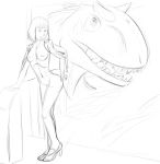 breasts claire_dearing dinosaur indominus_rex jurassic_park jurassic_world monochrome sketch uselessboy