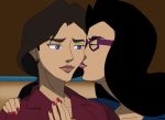  2_girls art black_hair blue_eyes cheek_kiss closed_eyes closed_mouth dc dc_comics dc_universe dcamu diana_prince glasses jasmonaye jasmonaye_(artist) justice_league:_throne_of_atlantis kissing lips lipstick lois_lane long_hair love makeup multiple_girls mutual_yuri neck ponytail superman_(series) upper_body wonder_woman wonder_woman_(series) yuri 