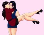  2_girls art bare_legs black_hair blue_dress carrying closed_eyes dc dc_comics dc_universe dcamu dcau diana_prince dress glasses hugging justice_league:_throne_of_atlantis kissing legs lips lois_lane long_hair love multiple_girls mutual_yuri neck ponytail princess_carry robo-whiskers robo-whiskers_(artist) smile standing superman_(series) wonder_woman wonder_woman_(series) yuri 