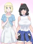  alternate_hairstyle big_breasts evuoaniramu holding_hands lillie lillie_(pokemon) looking_at_another looking_at_each_other moon_(pokemon) moon_(trainer) pokemon pokemon_(game) pokemon_sm smile 