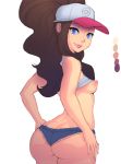 ass hilda looking_at_viewer looking_back medium_breasts nipples pokemon pokemon_(game) pokemon_bw porkyman shirt_lift sideboob small_breasts touko_(pokemon)
