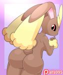 1girl alfa995 ass bunny_ears cute furry gif looking_at_viewer looking_back lopunny nintendo nude pokemon pussy smile spreading_ass_cheeks tail