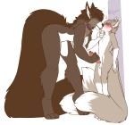 1_female 1_male 1boy 1girl 2_anthros 4_toes 5_fingers against_wall anthro anthro/anthro anthro_only big_dom_small_sub blush breasts brown_hair canine closed_eyes collar domination duo erection female female_anthro female_domination femdom fur furry hair handjob heart humanoid_penis kissing larger_female long_hair male male/female male_anthro malesub mammal nude penis penis_grab redpixie sex size_difference smaller_male standing testicles two_tone_fur uncut